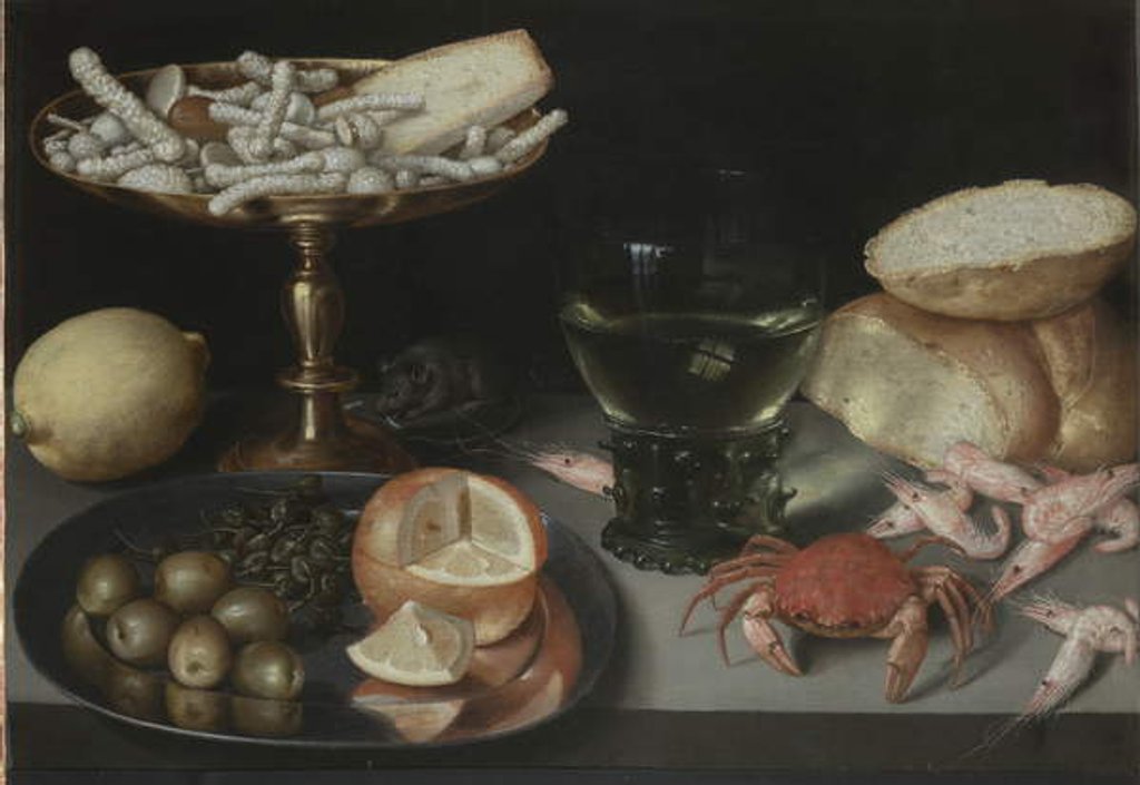 Detail of Still life with fruit, sweets, crustaceans, a glass and a mouse, c.1620 by Peter Binoit