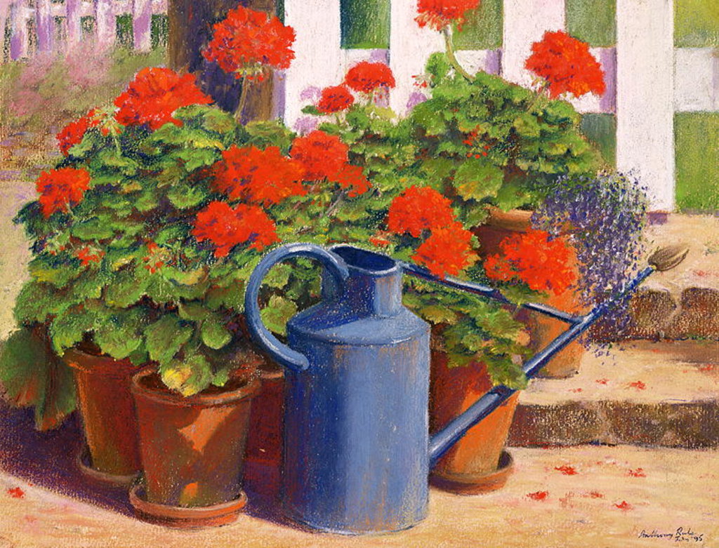 Detail of The blue watering can, 1995 by Anthony Rule