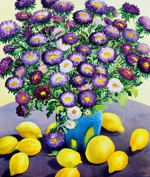 Detail of Purple Asters and Lemons by Christopher Ryland