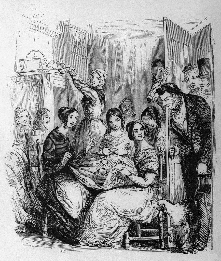 Detail of Quilting Party in American Home by Anonymous