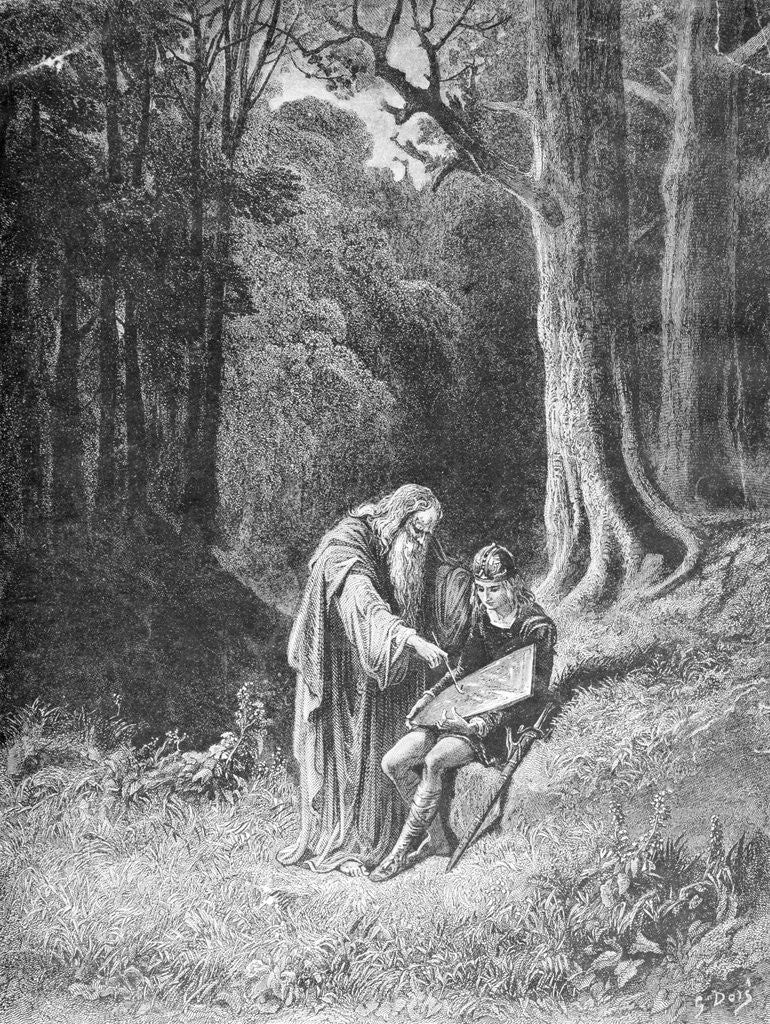 Detail of Merlin Painting Knight's Shield by Anonymous