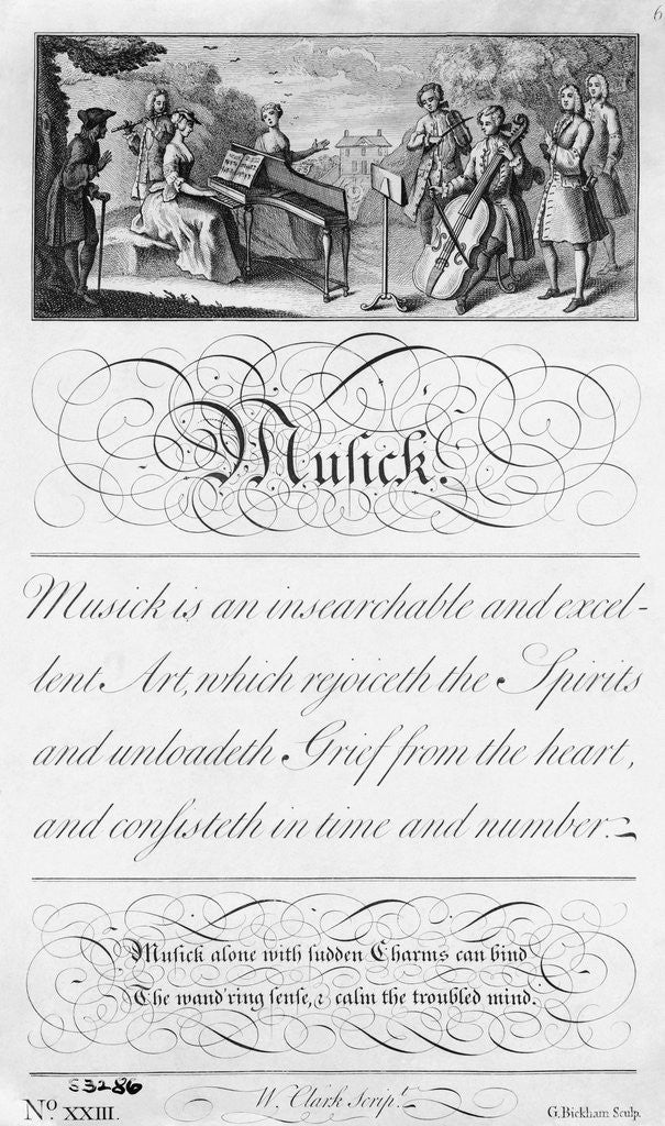 Detail of Chamber Music Group with Calligraphic Composition by Anonymous