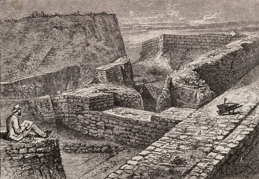 Detail of Archaeologist Heinrich Schliemann Sketching Ruins of Troy by Anonymous