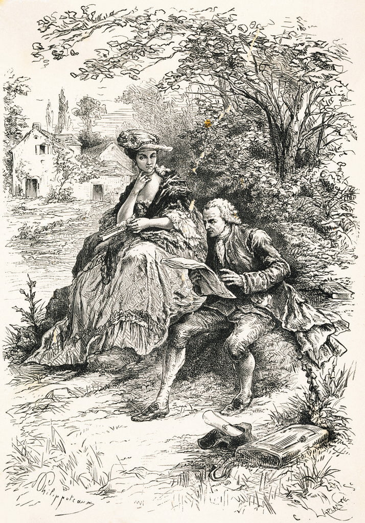 Detail of Jean-Jacques Rousseau with Madame D'Epinay by Anonymous