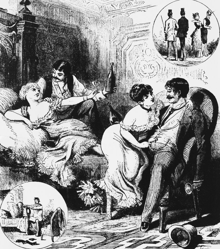 Detail of Illustration Depicting Prostitutes Cavorting with Swells by Anonymous