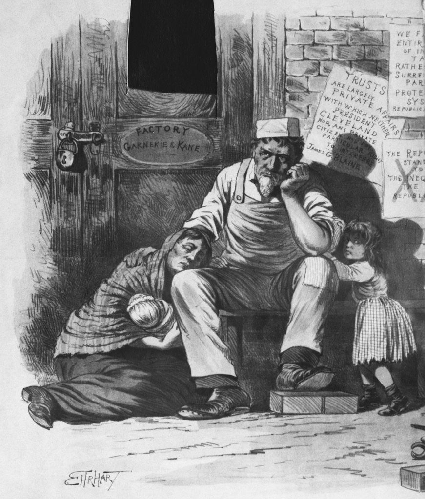 Detail of Family Resting Outside Factory Door by Corbis