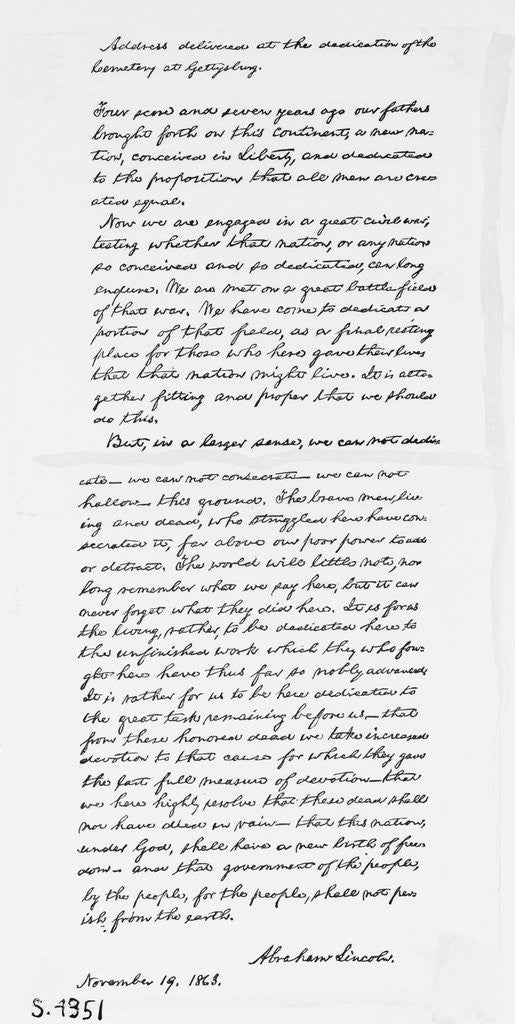 Detail of Abraham Lincoln's Gettysburg Address Speech Notes by Corbis