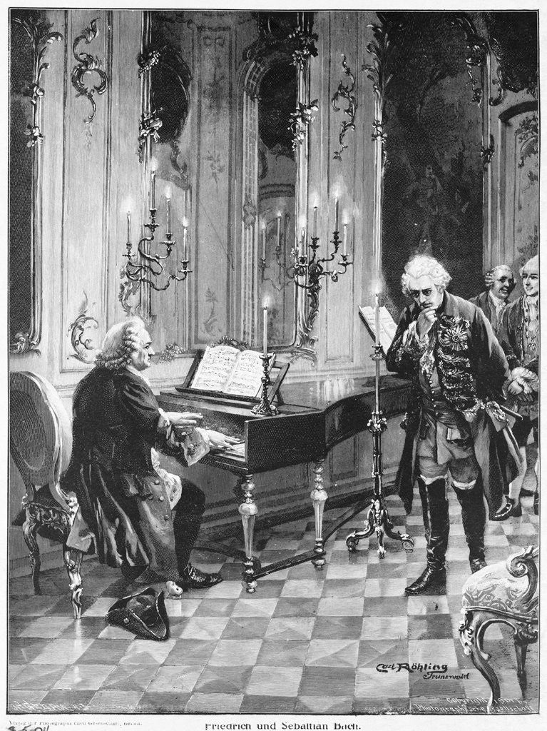 Detail of Bach Playing the Piano by Corbis