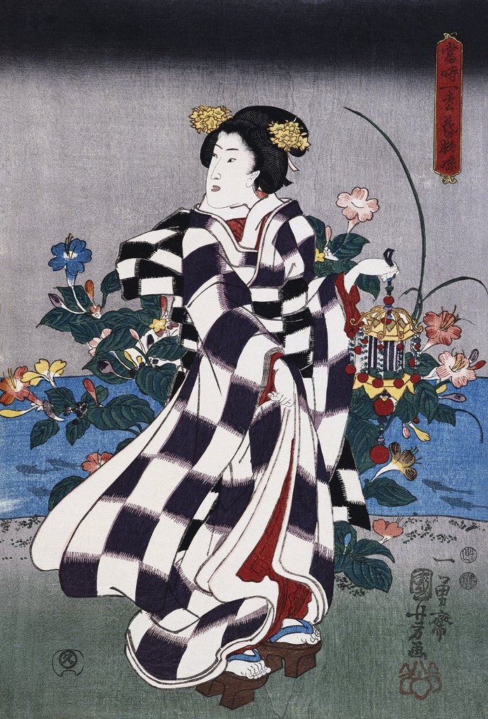 Detail of Japanese Print of a Woman attributed to Yoshitoshi by Anonymous