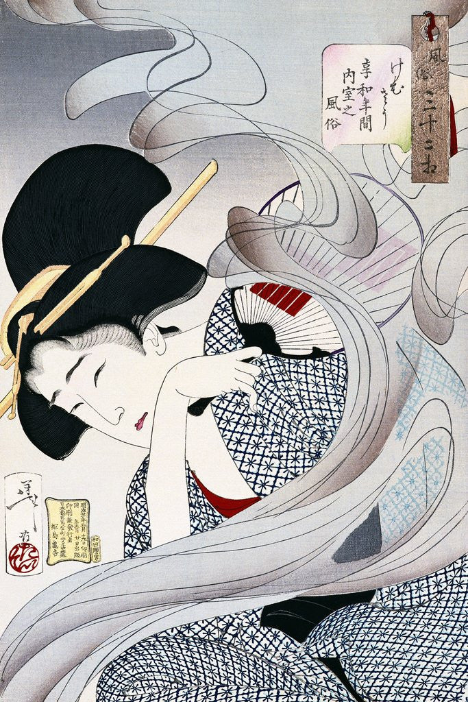 Detail of 19th Century Japanese Print of a Woman with a Fan by Corbis
