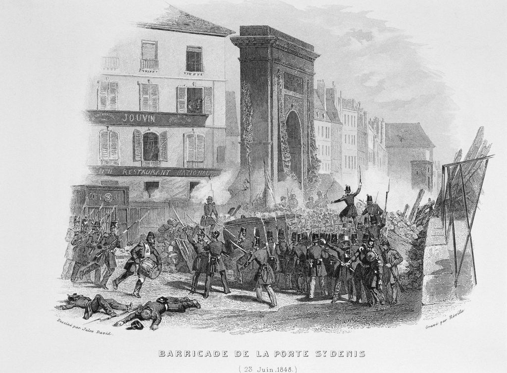 Detail of Barricade at the Porte Saint Denis from Splendors of the French National Guard by Anonymous