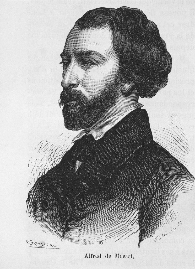 Detail of Engraving with Portrait of Alfred de Musset by Anonymous