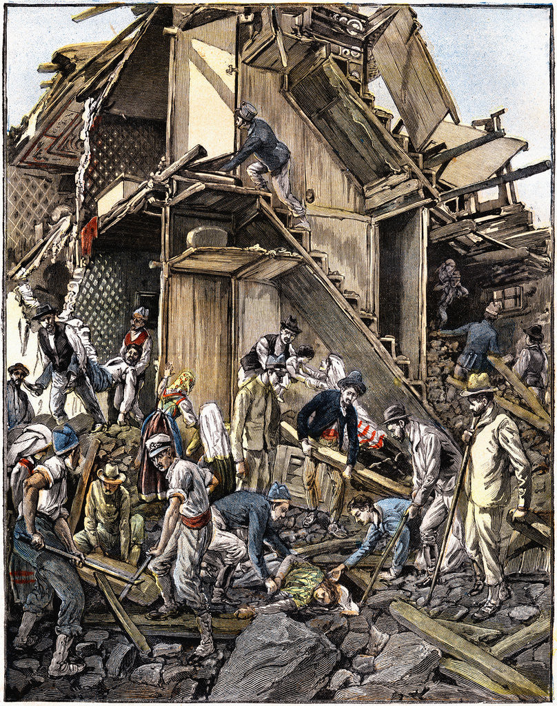 Detail of Color Engraving of 1905 Earthquake in Calabria, Italy by Corbis