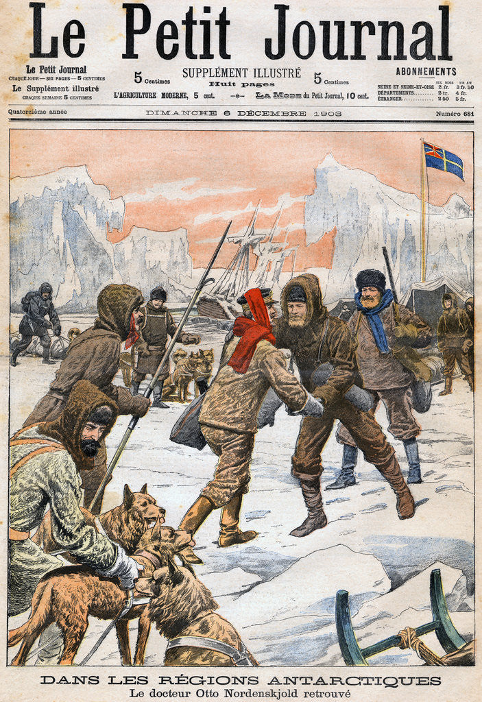 Detail of Dans les Regions Antarctiques Le Docteur Otto Nordenskjold Retrouve Magazine Cover of Le Petit Journal by Anonymous