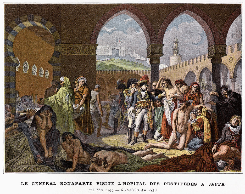 Detail of Le General Bonaparte Visite L'Hopital de Pestiferes a Jaffa Illustration in Victoires et Conquetes des Armees Francaises by Corbis