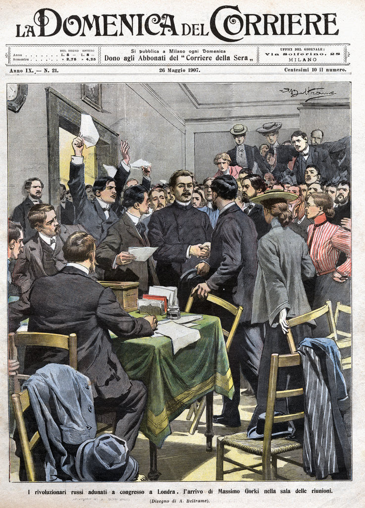 Detail of Newspaper Illustration of Maxim Gorky Arriving in Congress in London by Anonymous