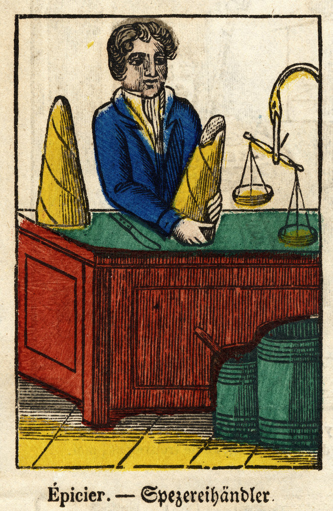 Detail of Epicier - Spezereihandler Woodblock Print by Corbis