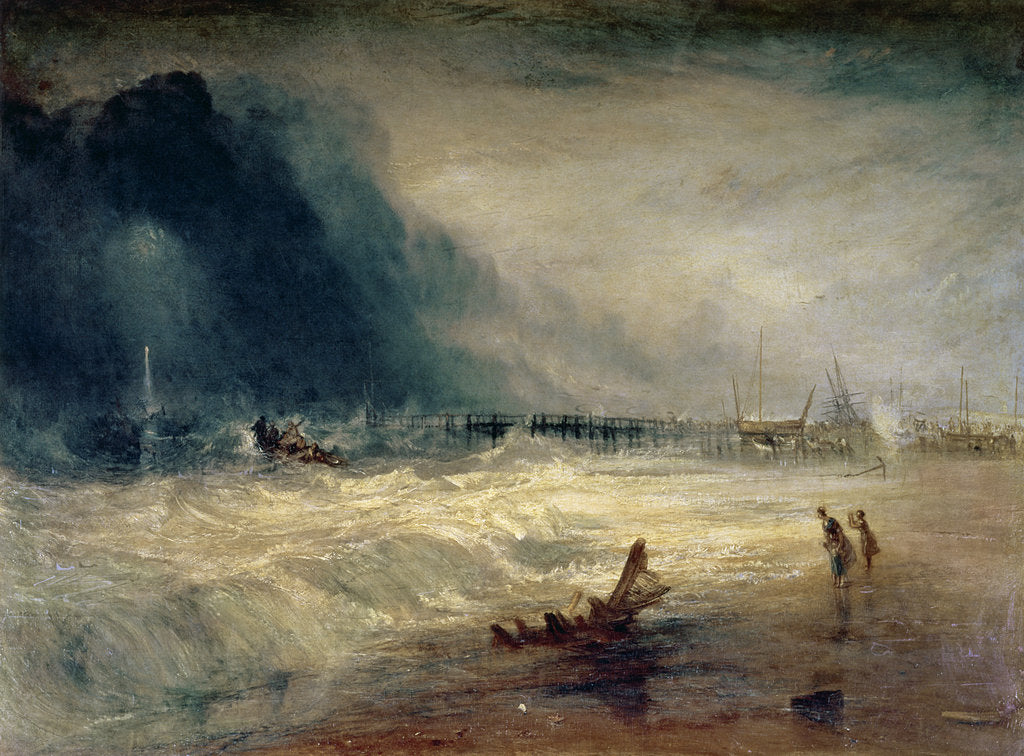 Detail of Lifeboat and Manby Apparatus going off to a stranded vessel making signal of distress , c.1831 by Joseph Mallord William Turner