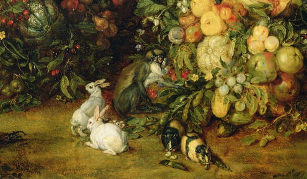 Detail of The Virgin and child in a garland of fruit and flowers, detail of animals, c.1614-18 by Jan & Rubens P.P. Brueghel