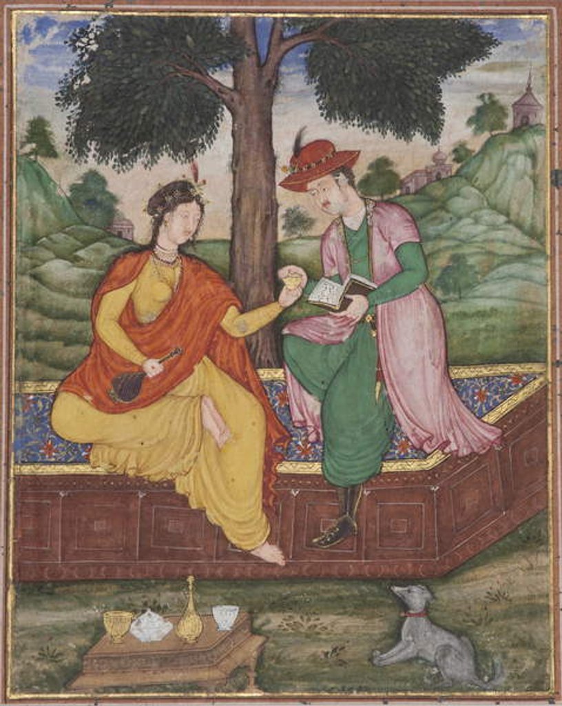 Detail of A man and woman seated beneath a tree, c.1590 by Indian School
