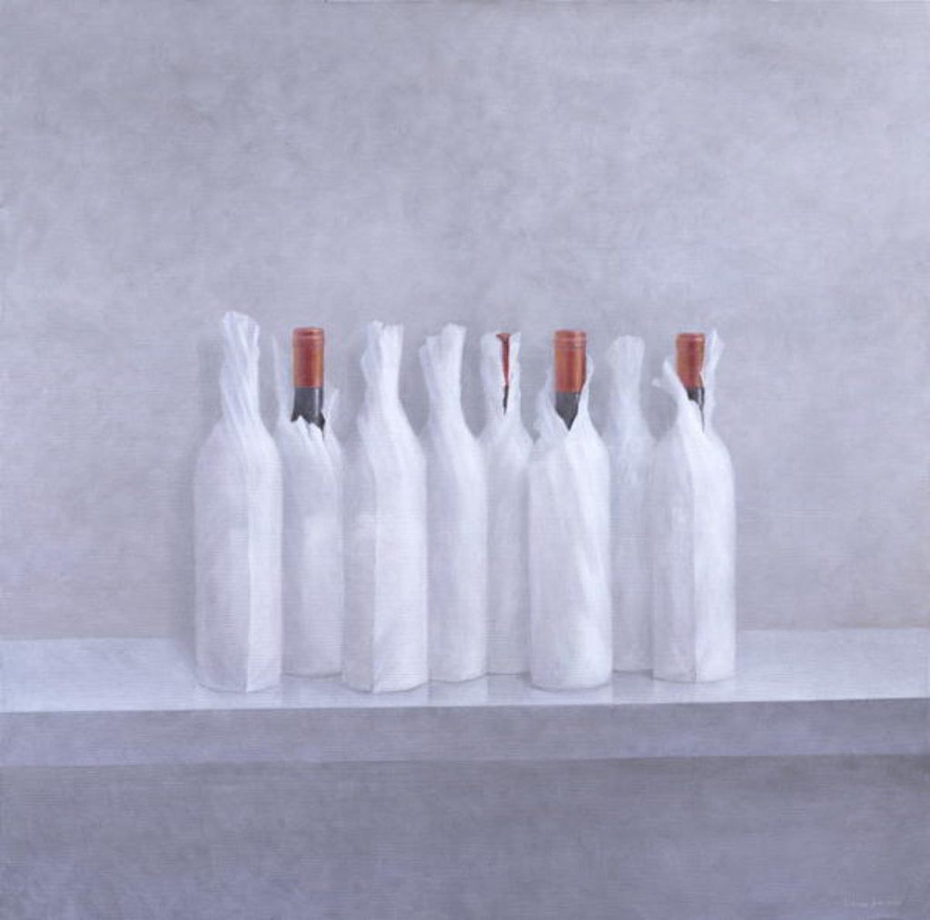 Detail of Wrapped bottles on grey by Lincoln Seligman