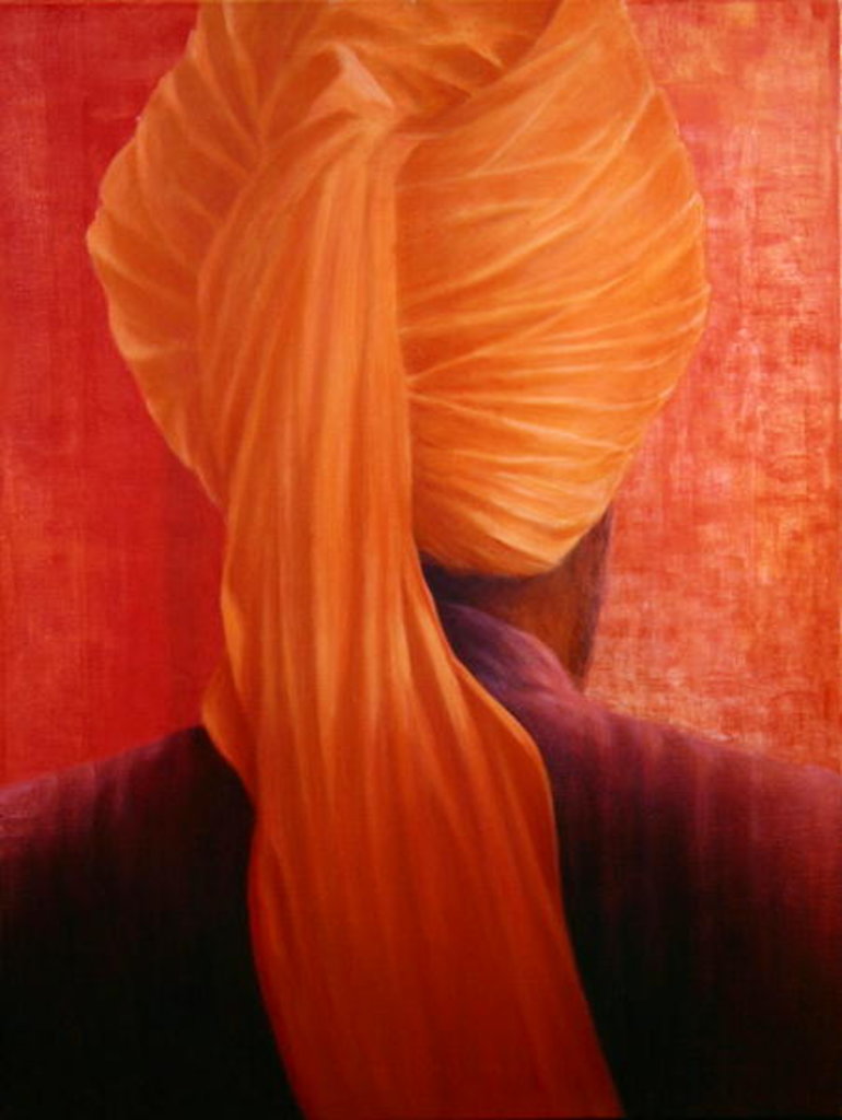 Detail of Orange Turban on Red by Lincoln Seligman