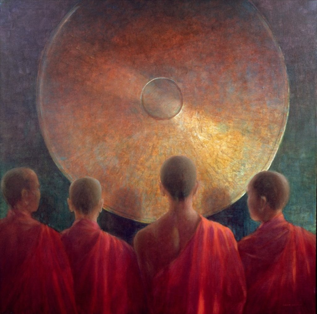 Detail of Young Monks with Gong by Lincoln Seligman