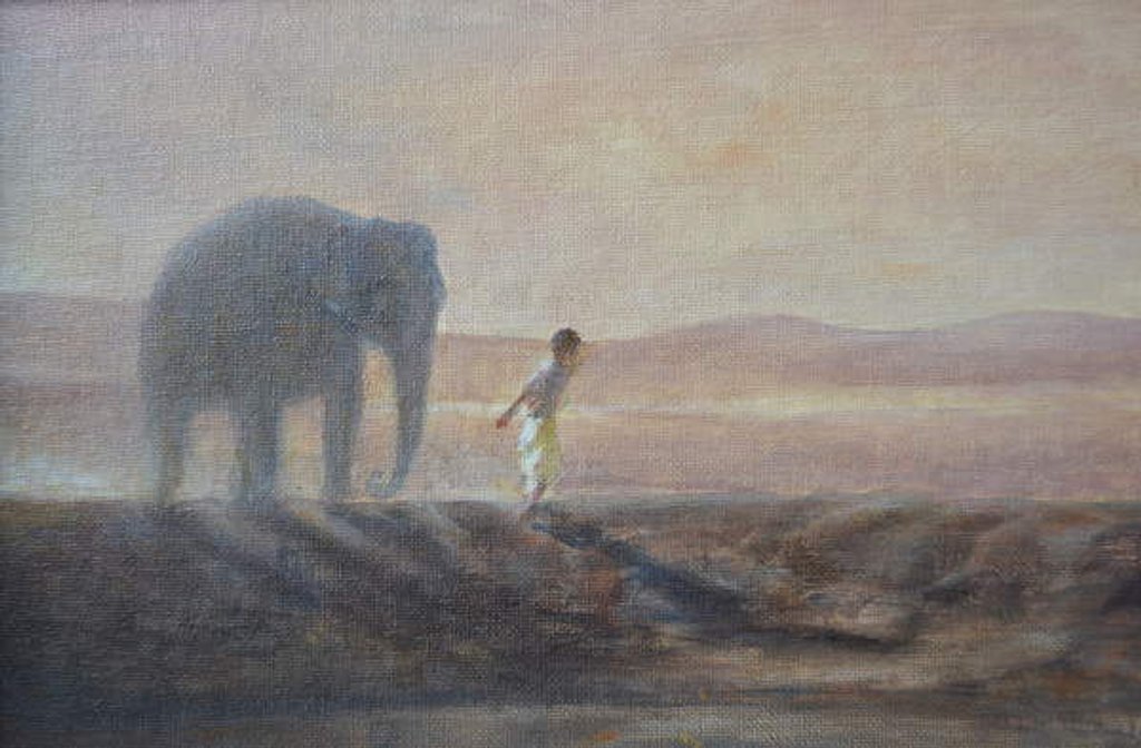 Detail of Boy and Elephant by Lincoln Seligman