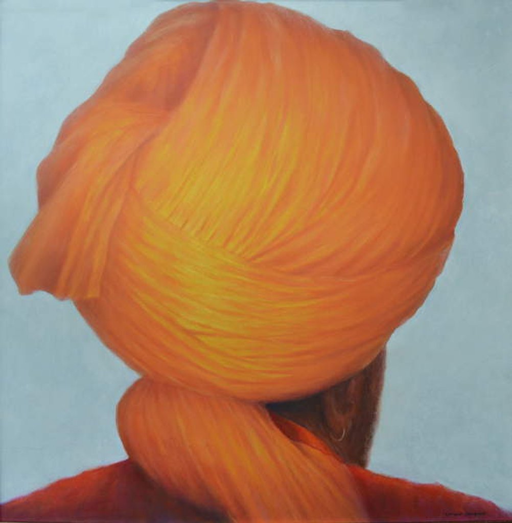 Detail of Saffron Turban, 2019 by Lincoln Seligman