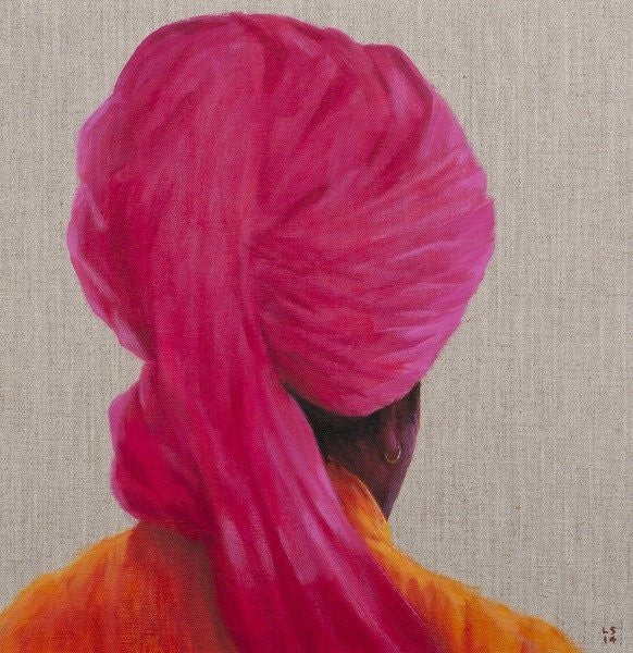 Detail of Pink Turban, Orange Jacket by Lincoln Seligman