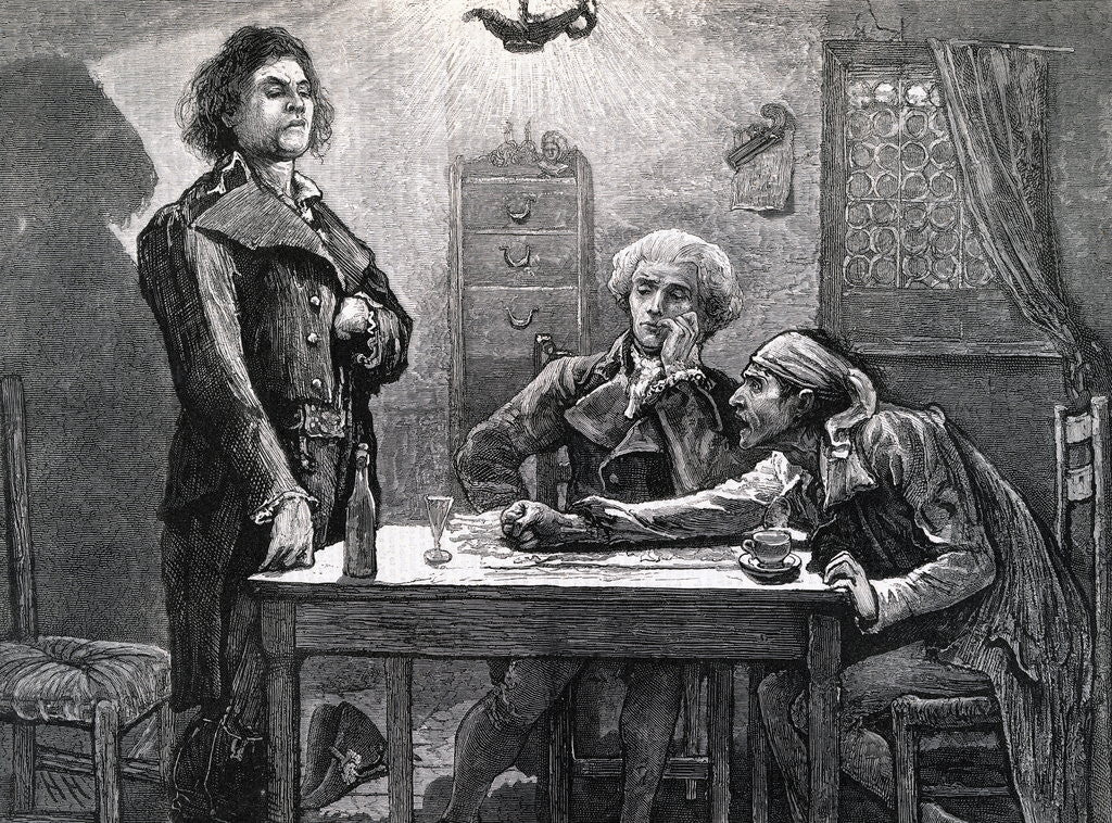 Detail of DANTON, ROBESPIERRE, AND MARAT IN THE WINE SHOP. by Anonymous