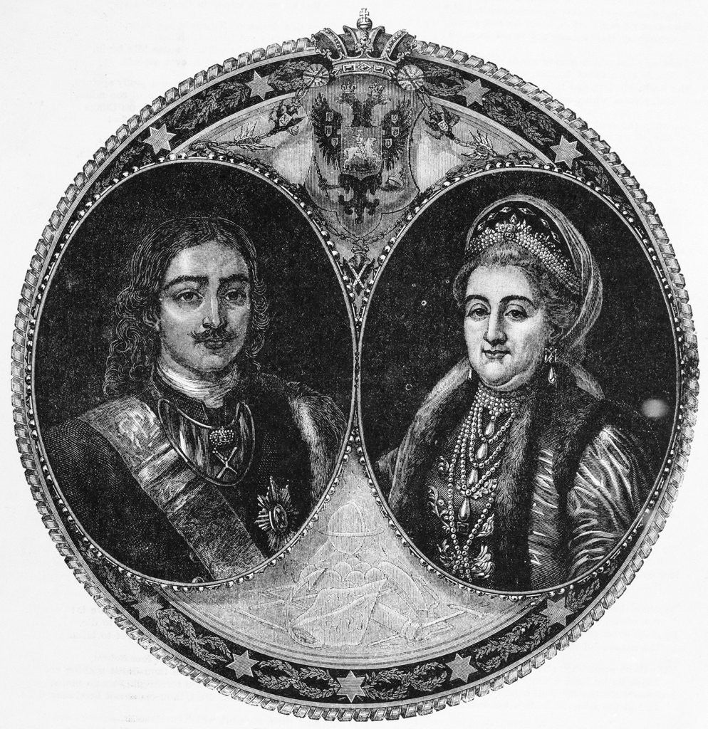 Detail of Portrait Illustration of Peter the Great and Catherine I the Great by Anonymous