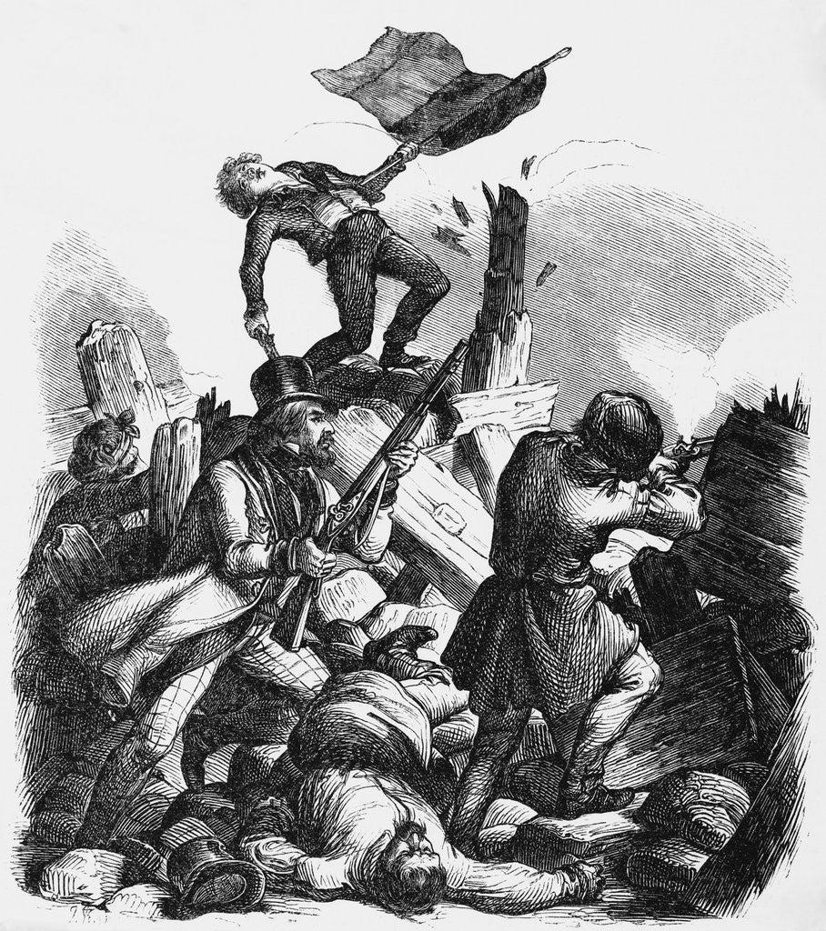 Detail of Illustration of Men Fighting at Barricades in Berlin by Kirchoff