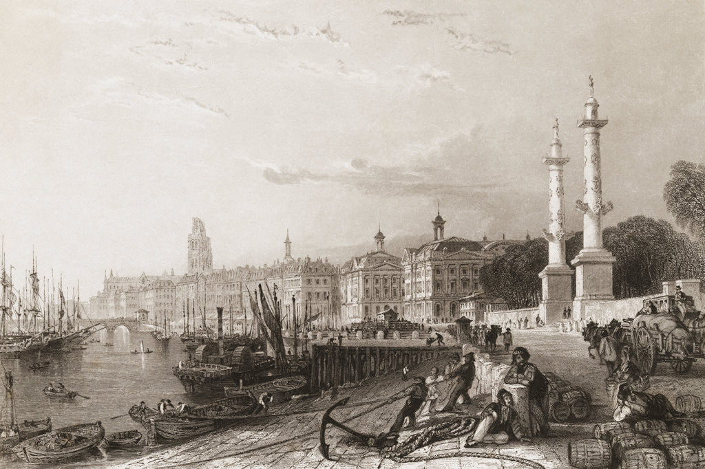 Detail of Dock Workers and Citizens Along the Port at Bordeaux by Anonymous