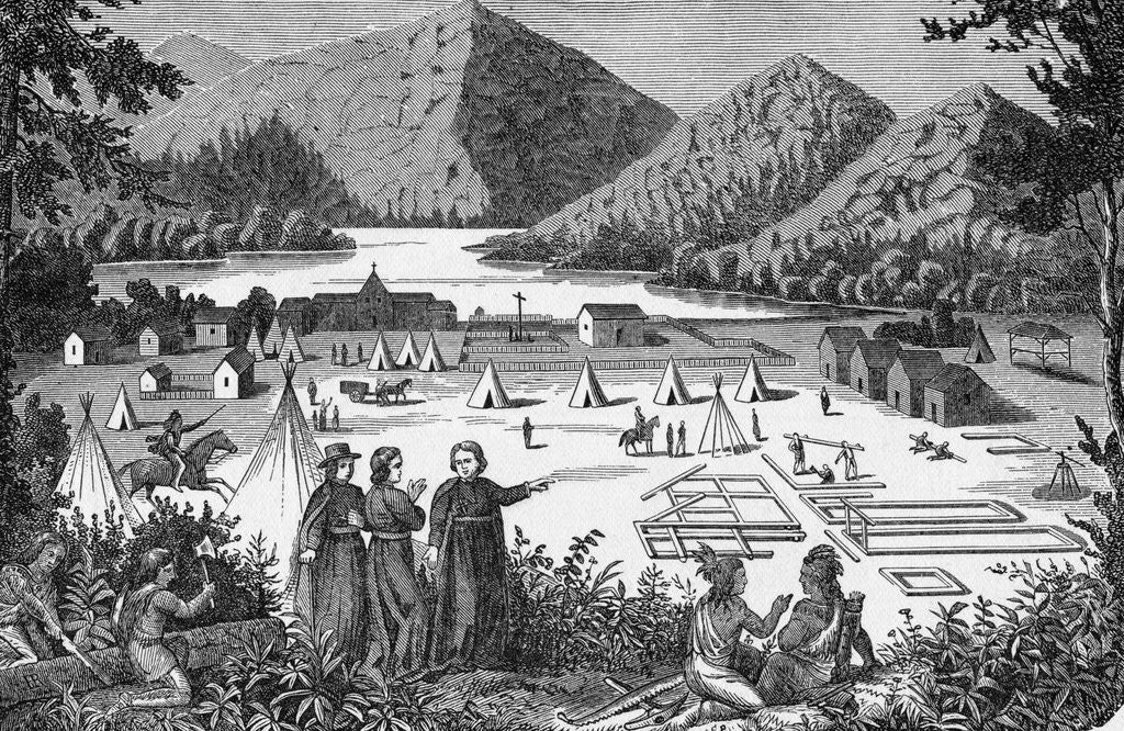 Detail of Building an Indian Mission by Anonymous