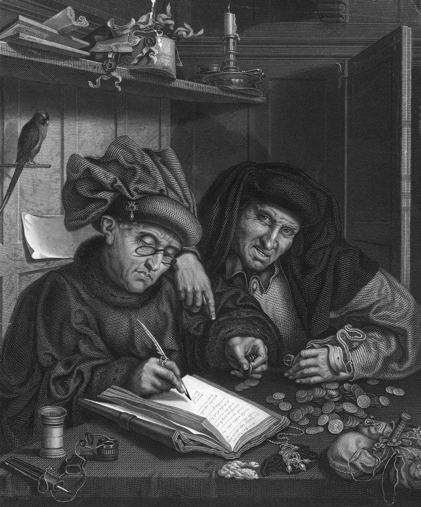 Detail of Early History Money Changer with His Deceitful Wife by Anonymous