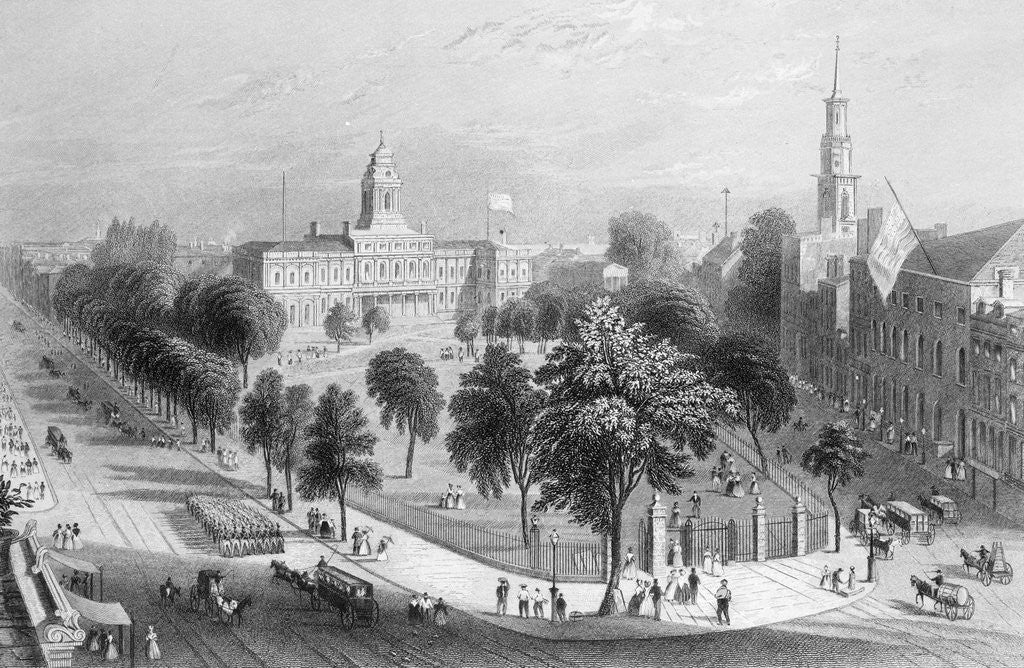 Detail of 19th-Century Print of City Hall Park in Lower Manhattan by Anonymous