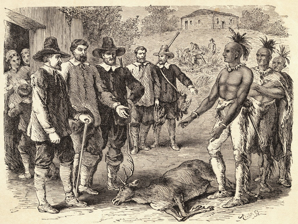 Detail of Native Americans Offering Stag to Colonists by Anonymous