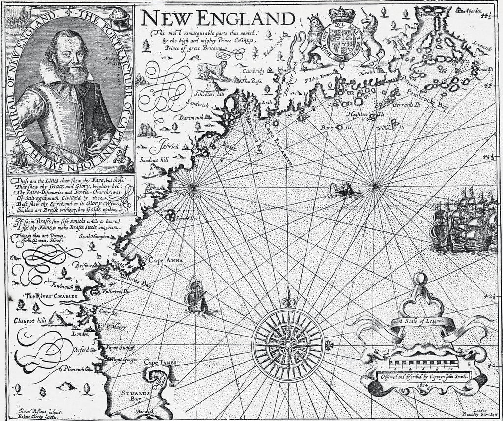 Detail of Map of New England with Portrait of John Smith by Anonymous
