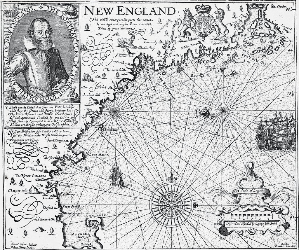 Detail of Map of New England with Portrait of John Smith by Corbis