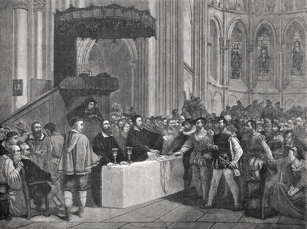Detail of Congregation Inside Cathedral with John Calvin by Anonymous