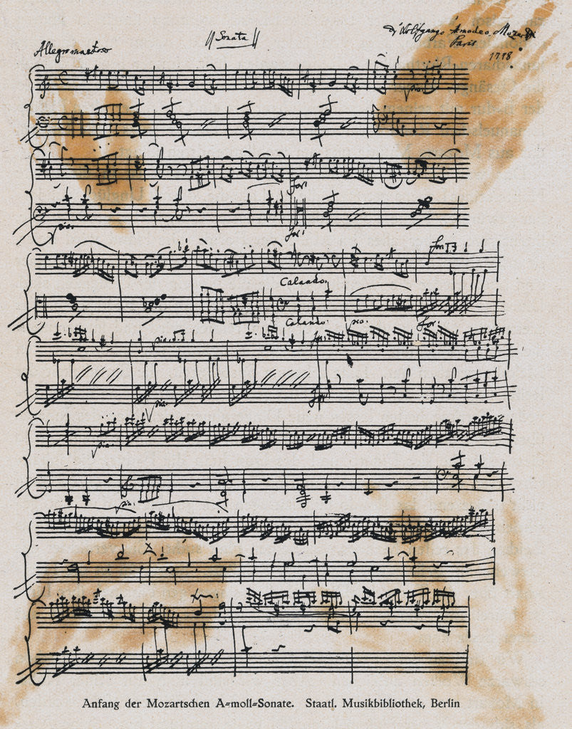 Detail of Sheet Music with Mozart's Signature by Anonymous