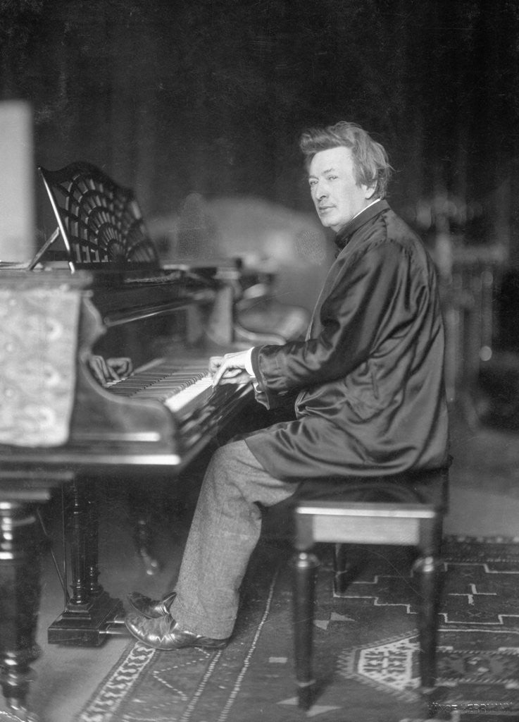 Detail of Pianist Ferrucio Busoni Posing at Piano by Anonymous