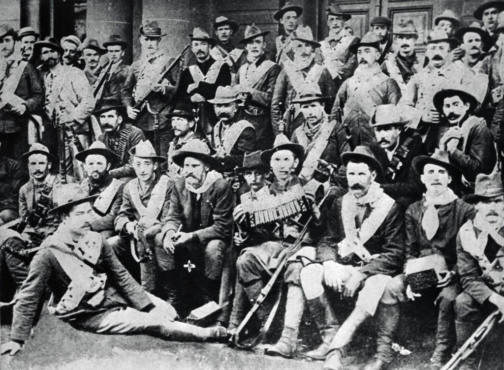 Detail of Volunteer Soldiers Posing in Group Photo by Anonymous