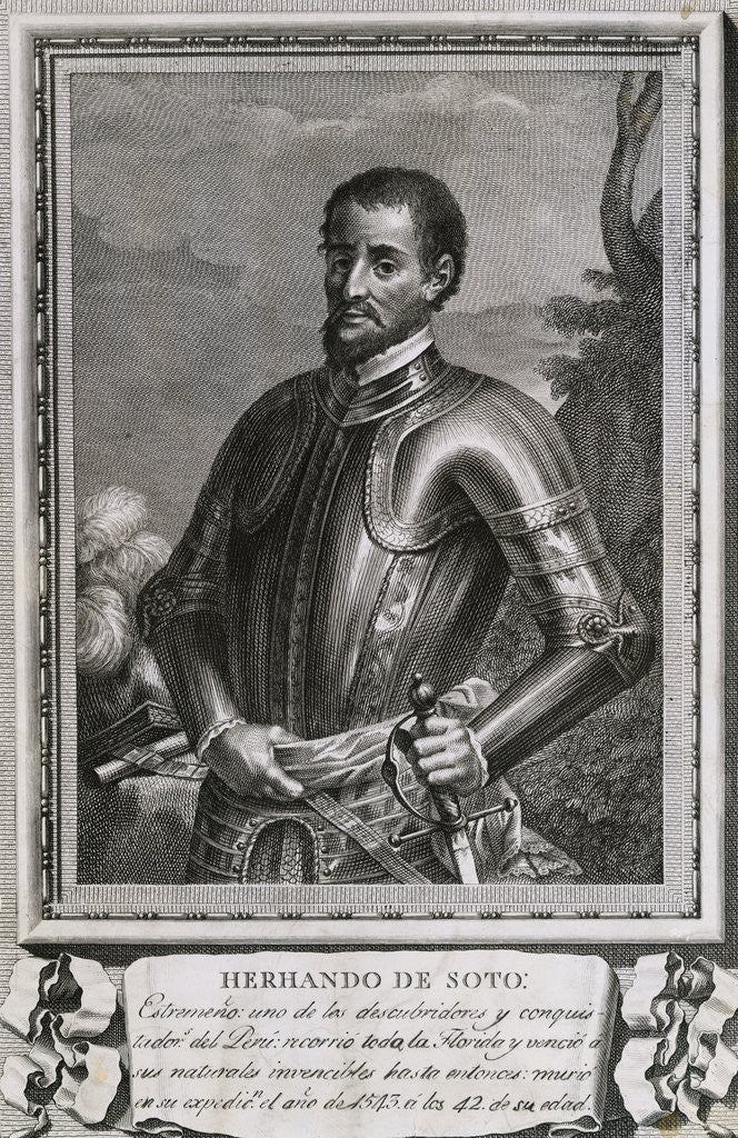 Detail of Illustrated Portrait of Spanish Explorer Hernando De Soto by Anonymous