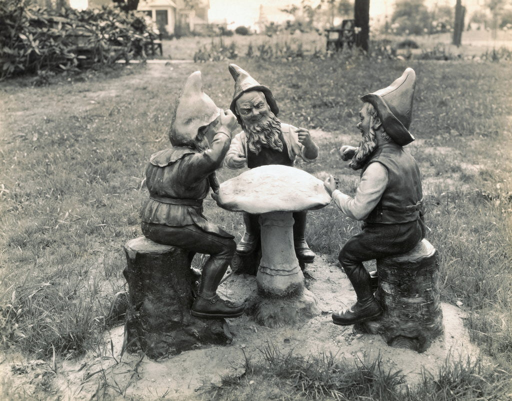 Detail of Gnomes Sitting Around a Mushroom by Corbis