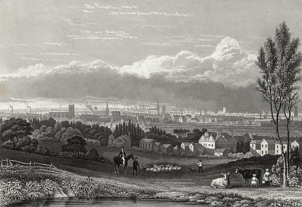 Detail of Hillside and Distant View of Birmingham, England by Anonymous