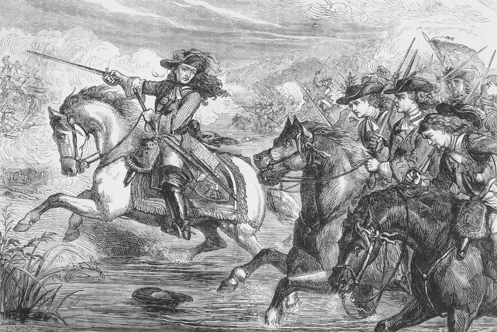 Detail of Drawing of William III on Horseback and in Battle at Boyne River by Anonymous