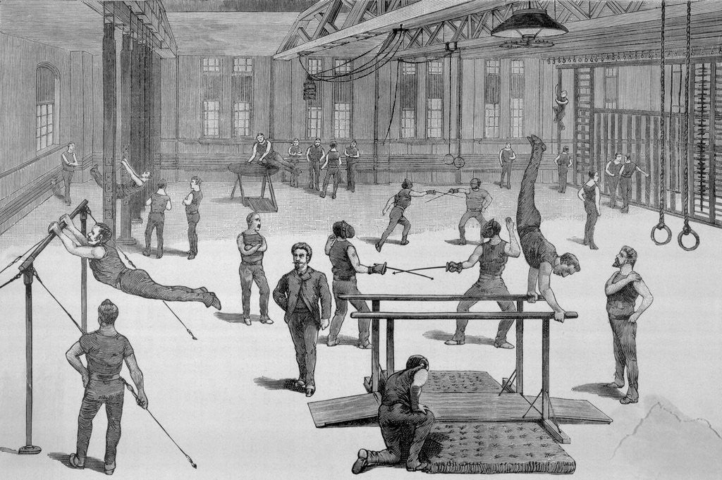 Detail of Drawing Depicting Patrons of an Outdoor Gymnasium by Corbis