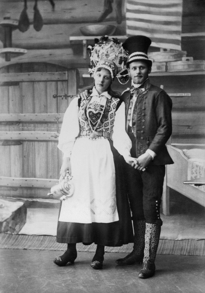 Swedish Couple Wearing Traditional Wedding Outfits posters